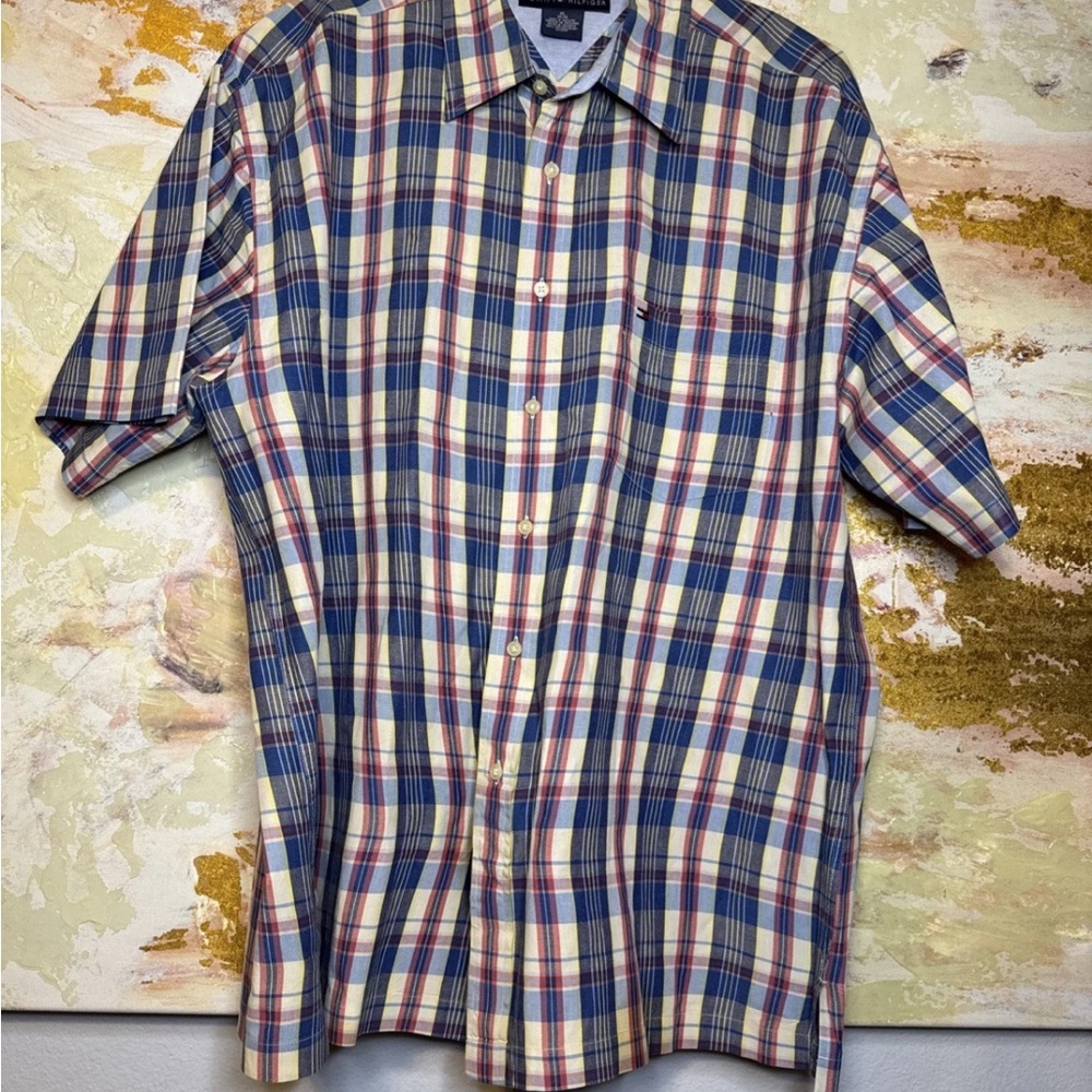 Vintage Y2K Tommy Hilfiger Men’s Short Sleeve Button Up Plaid Size XL